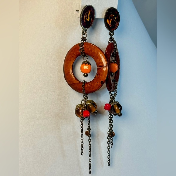 Women’s Brown and Orange Dangle Earrings - Picture 3 of 9